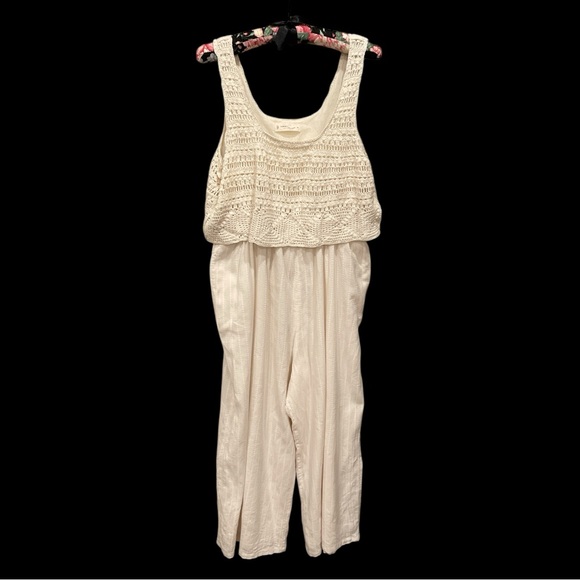 Lucky Brand M Ivory Crochet Wide Leg Jumpsuit Boho Summer - Picture 3 of 10